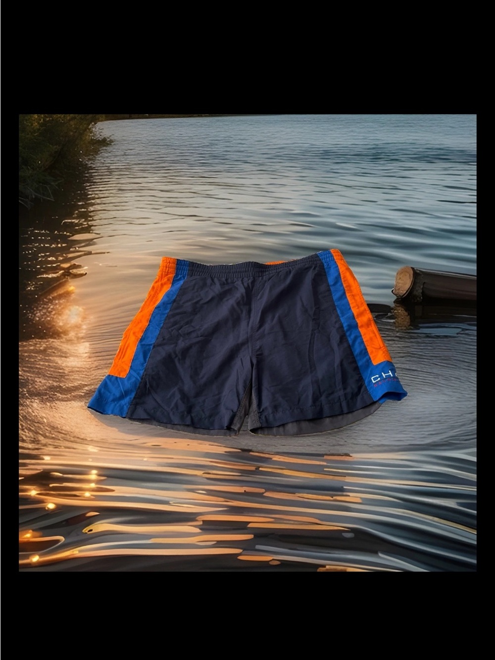 Chaps Ralph Lauren Navy Swim Board Shorts with Orange & Blue Side Panels 1044CL